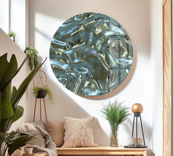 Shiny Blue Waves Glass Wall Art