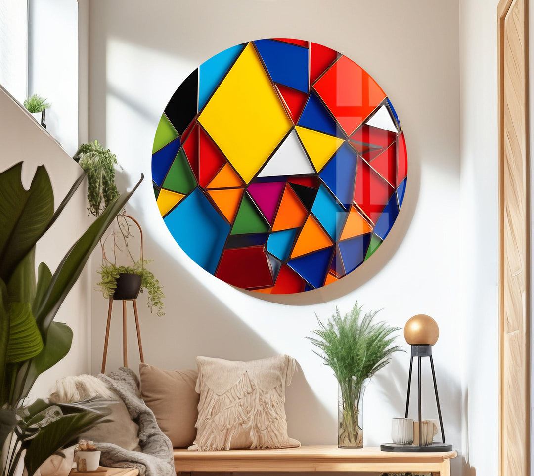 Stained Geometric Pattern Glass Wall Art print picture on glass, Tempered Glass Wall Art