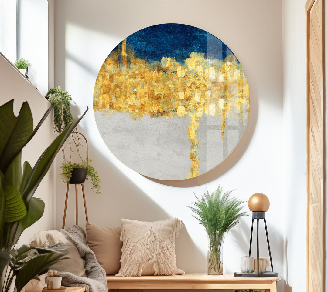 Gold&Blue Essential Abstract Glass Wall Art , picture on glass wall art, photos printed on glass