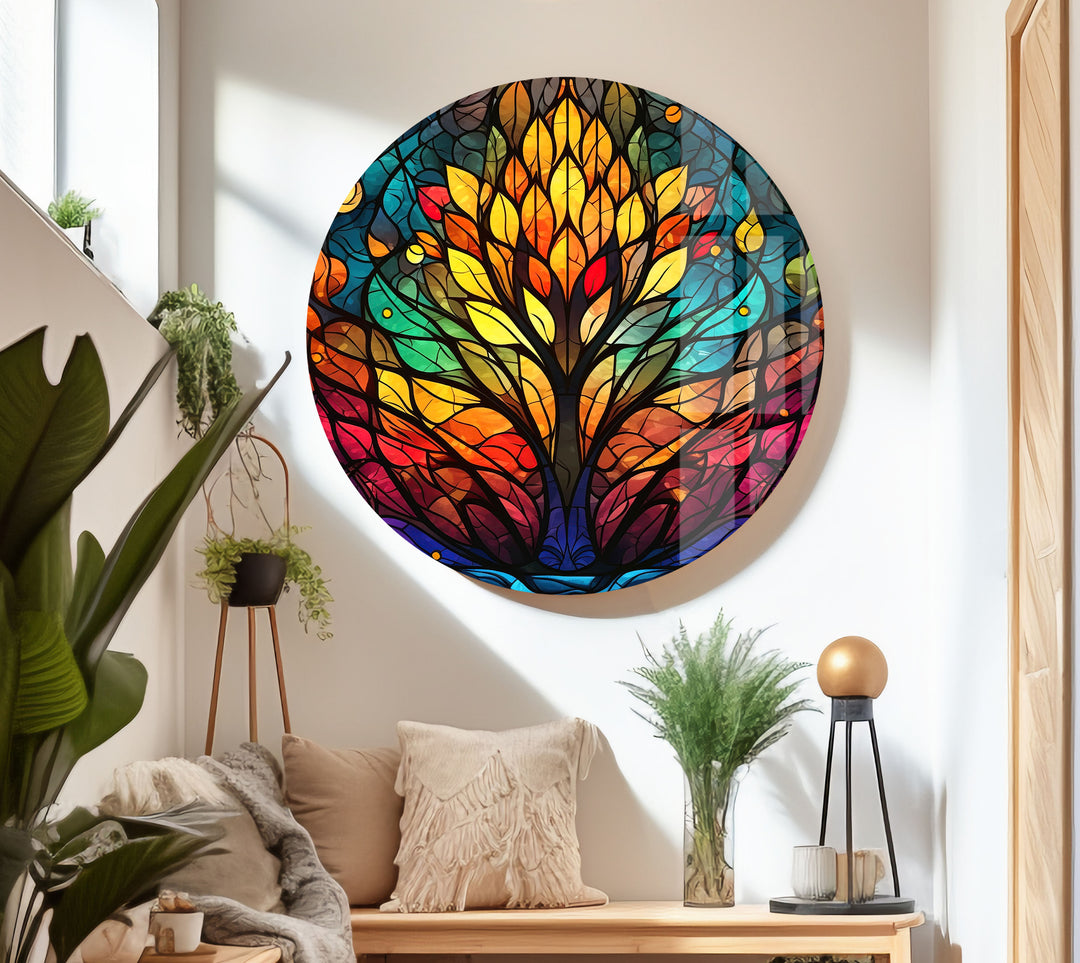 Stained Yellow Tree Glass Wall Art stained glass wall art, stained glass wall decor