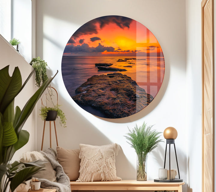 Sunset Over The Ocean Glass Wall Art glass art painting, glass art for the Wall