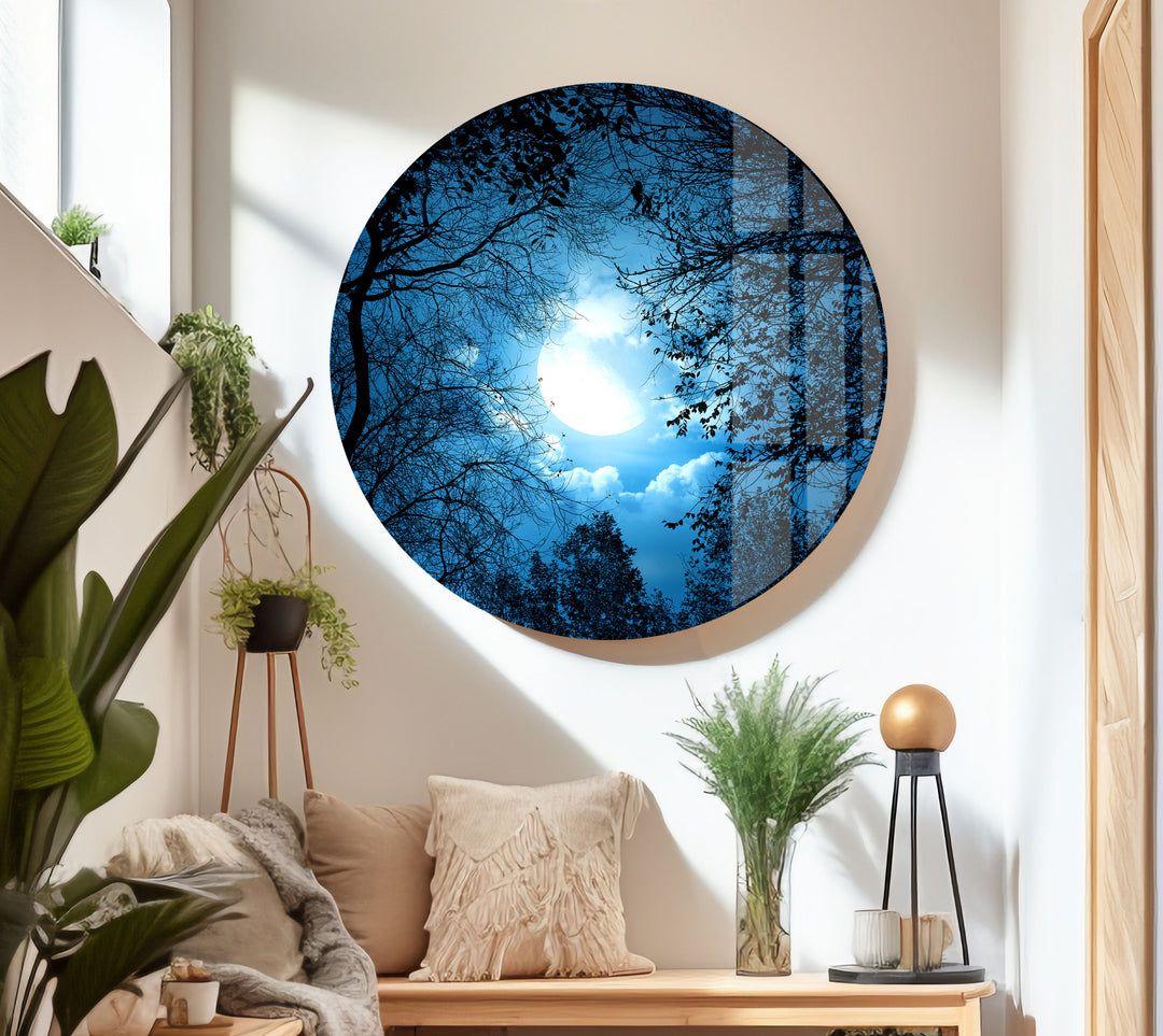 Mysterious Night Forest Glass Wall Art photo print on glass, prints on glass wall art