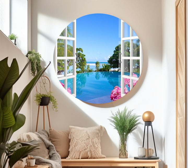 Tropical Beach Window Glass Wall Art