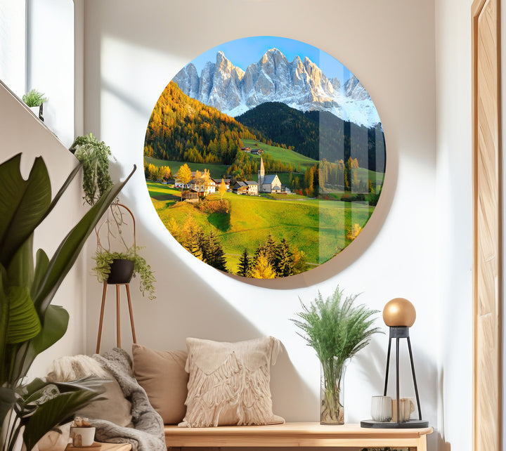 Val Di Funes Landscape Glass Wall Art photo print on glass, prints on glass wall art