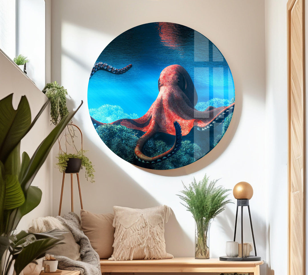 Octopus Under Water Glass Wall Art art glass wall art, glass wall art pictures