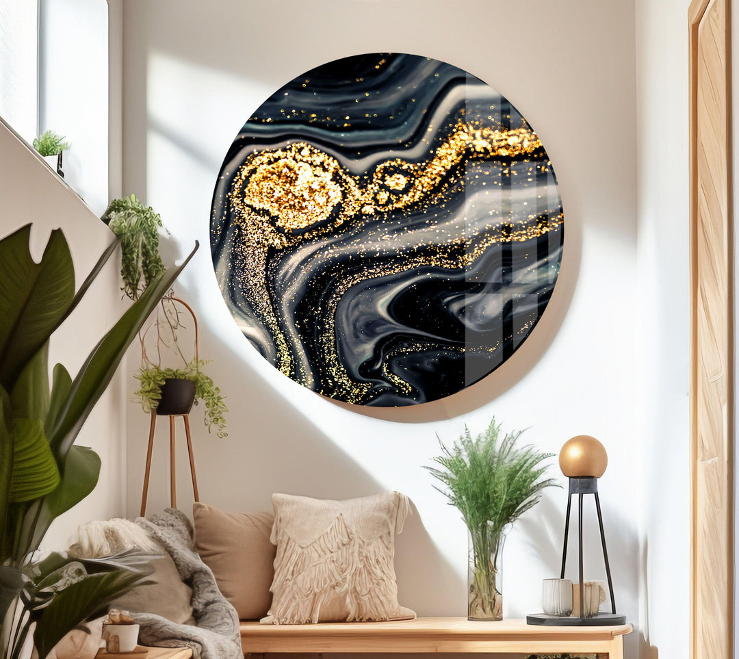 Black Gold Marble Abstract Glass Wall Art picture on glass wall art, photos printed on glass