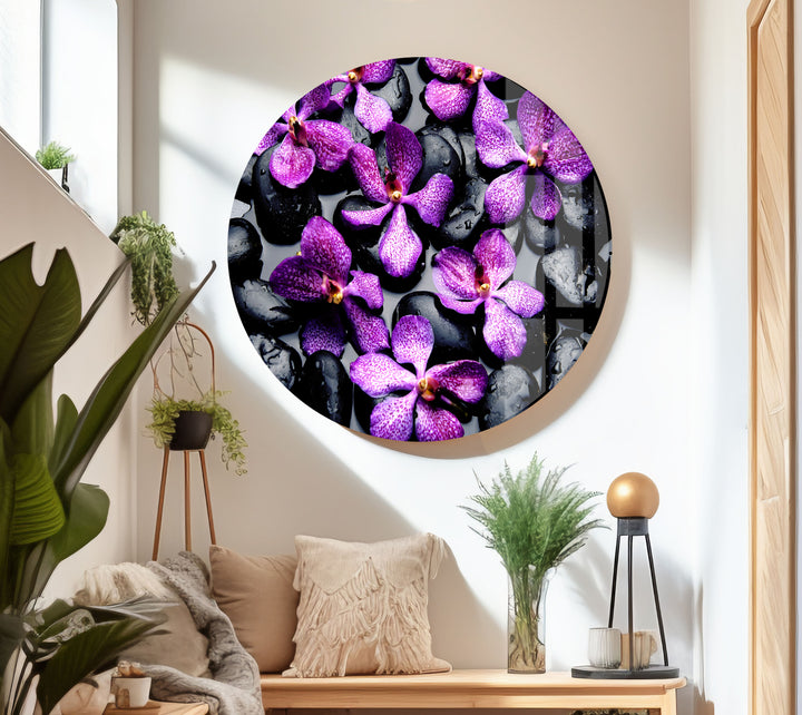 Orchid and Zen Stones Glass Wall Art, glass photo prints, glass picture prints
