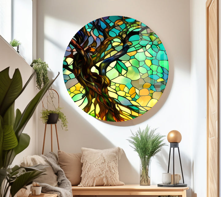 Life of Tree Green Stained Glass Wall Art glass photo prints, glass picture prints