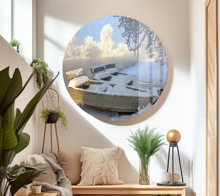 Frozen Winter Boats Glass Wall Art large glass photo prints, glass wall photos