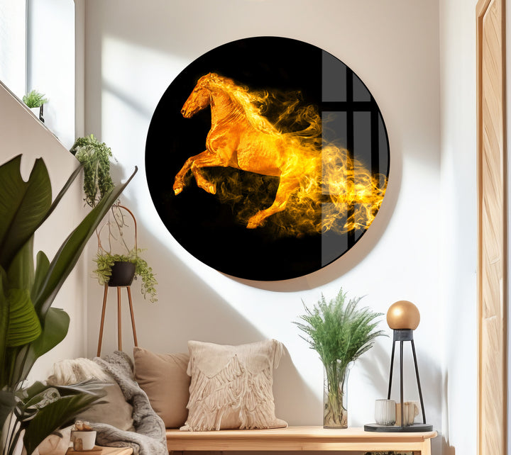 Fire Horse Glass Wall Art glass pictures for Wall, glass prints wall art