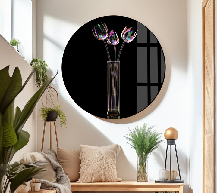 Color Glass Flower On Black Glass Wall Art, glass photo prints, glass picture prints