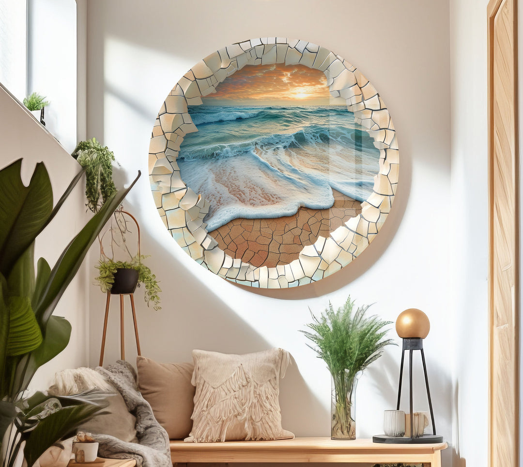 Cracked Stones & Ocean Glass Wall Art picture on glass wall art, photos printed on glass
