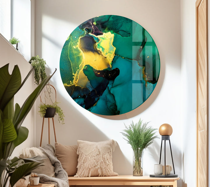 Dark Green Marble Alcohol ink Glass Wall Art