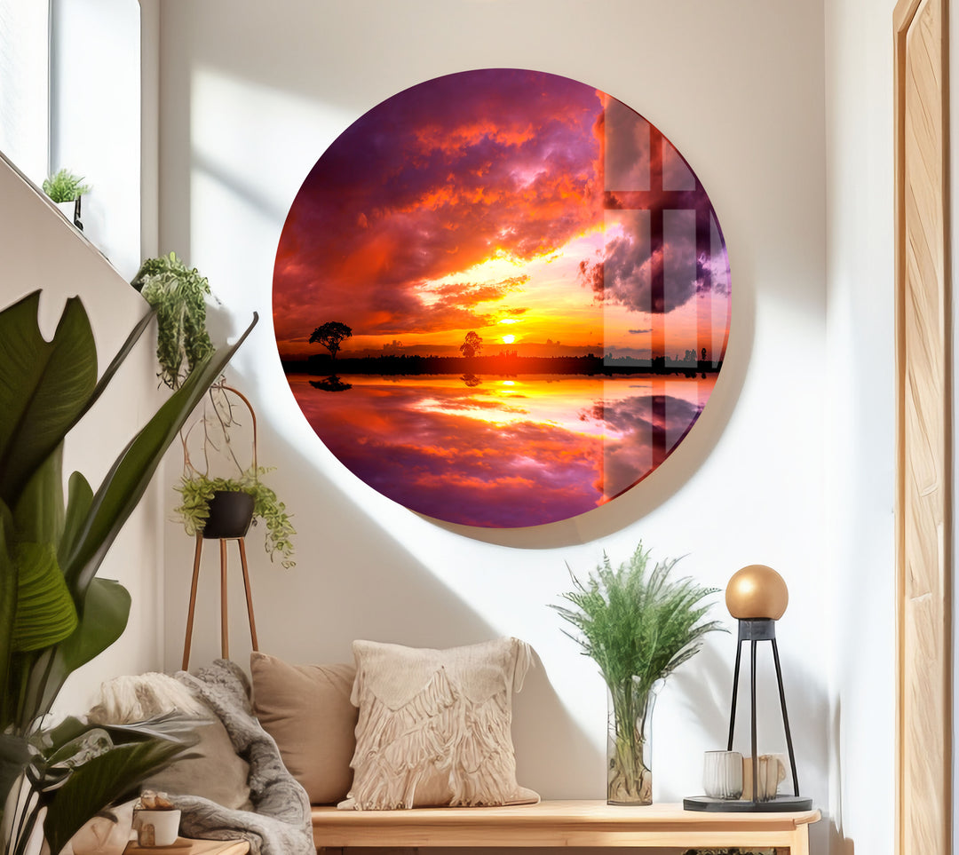 Vivid Pink Sunset Sky Glass Wall Art print picture on glass, Tempered Glass Wall Art