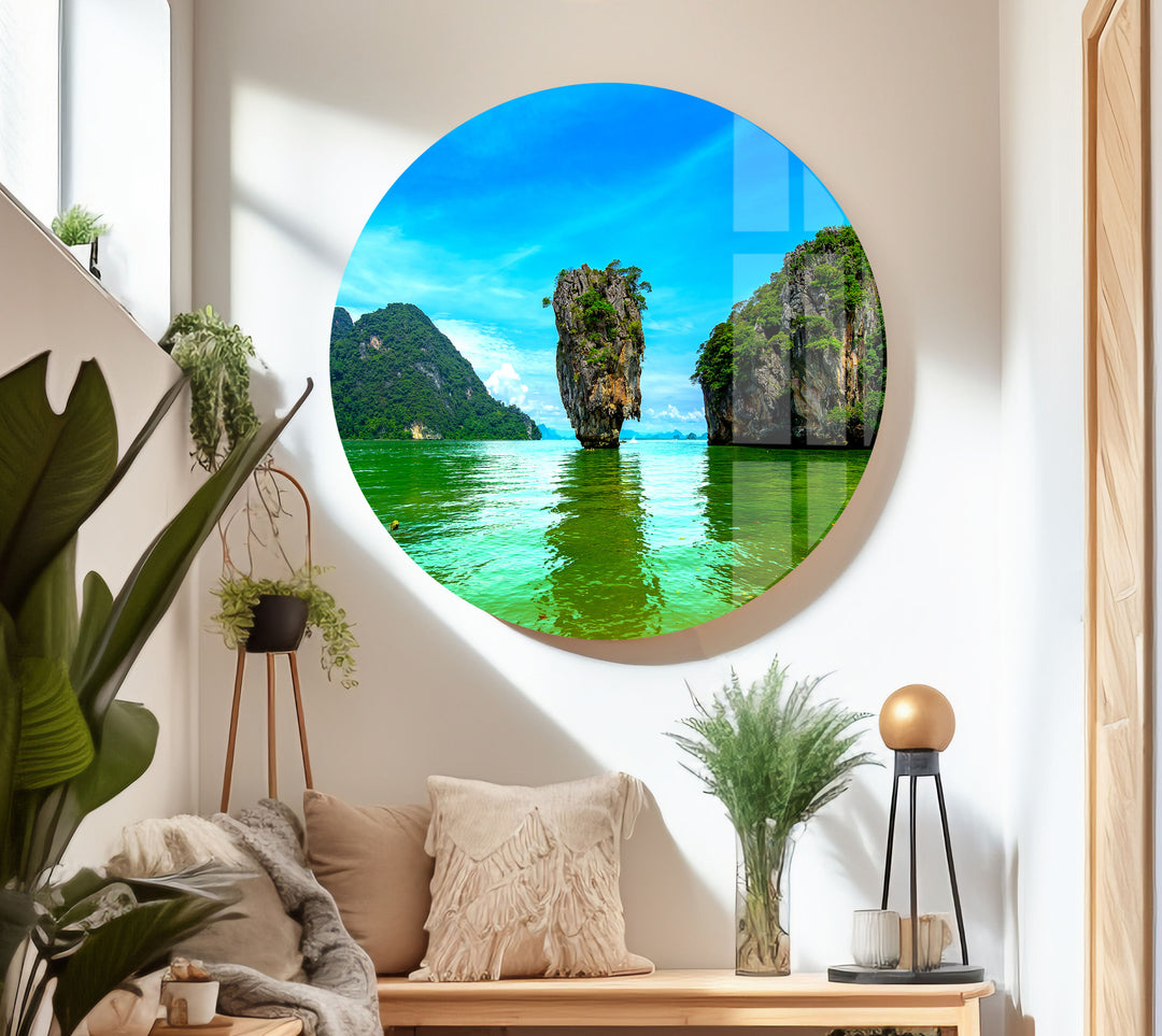 Phang Nga Bay Landscape Glass Wall Art print picture on glass, Tempered Glass Wall Art