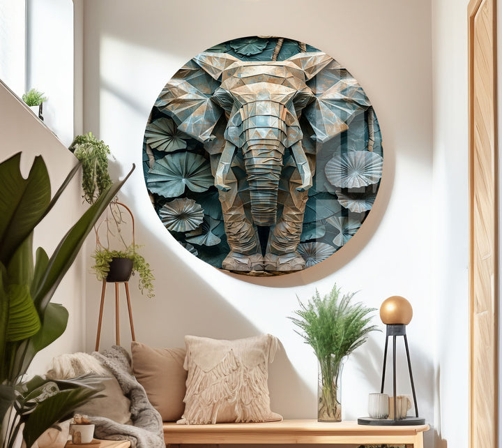 Stained Design Elephant Figure Glass Wall Art