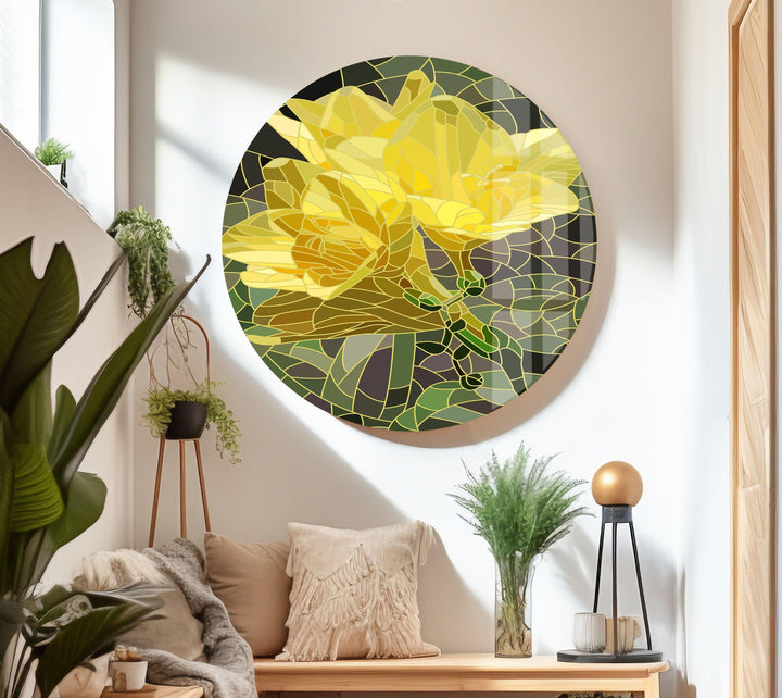 Stained Yellow Flower Glass Wall Art glass photo prints, glass picture prints