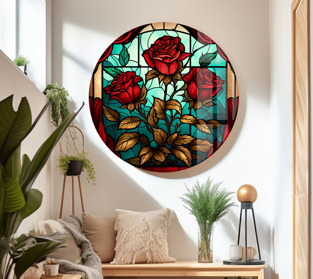 Stained Red Rose Flower Glass Wall Art art glass wall art, glass wall art pictures