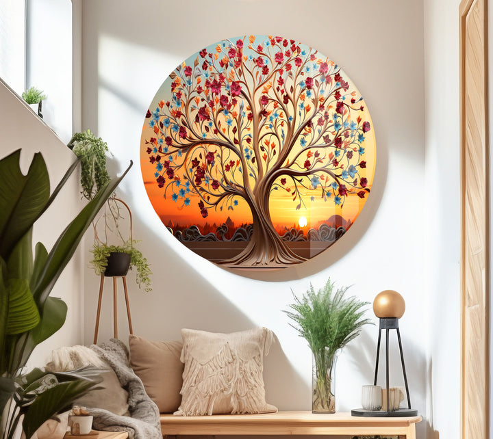 Colorful Tree At Sunset Glass Wall Art, Glass Printing Wall Art, Print photos on glass