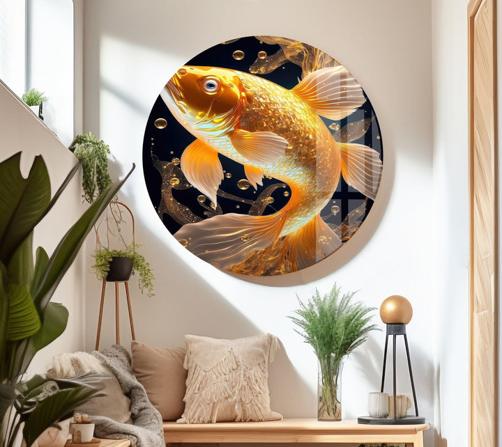 Golden Koi Fish Glass Wall Art custom glass pictures, glass art prints