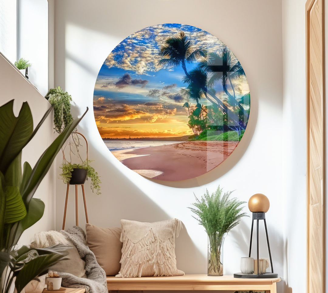 Sunset on The Tropic Beach Glass Wall Art art glass wall art, glass wall art pictures