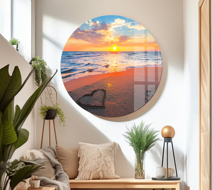 Sunset Beach Love Glass Wall Art print on glass, glass printed photos