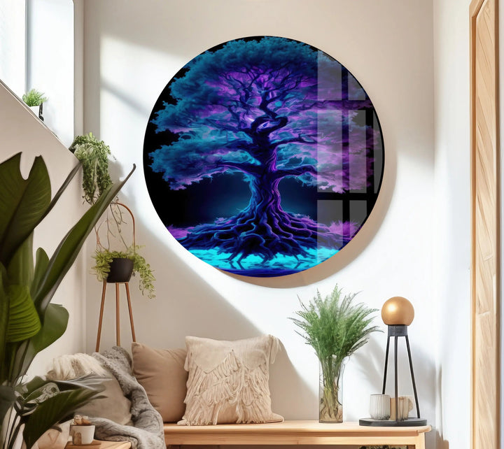 Blue Purple Tree Stained Glass Wall Art glass photo prints, glass picture prints