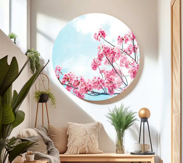 Japanese Cherry Blossom Flower Glass Wall Decor for Living Room Spaces