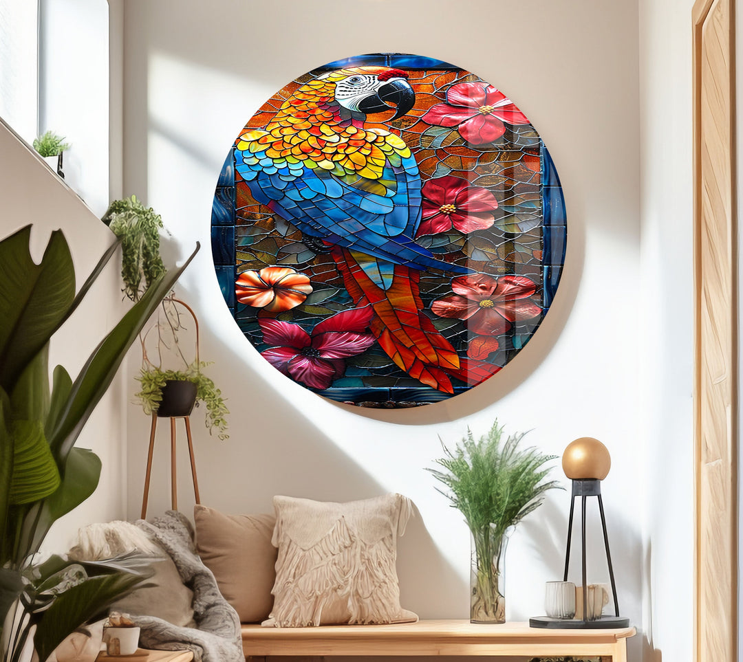 Stained Parrot Glass Wall Art glass art painting, glass art for the Wall
