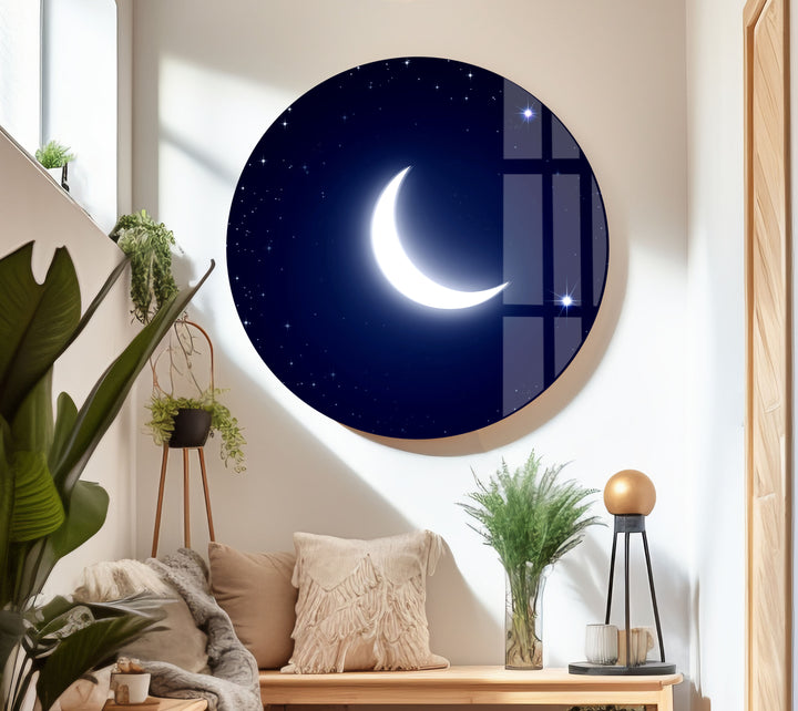 Night Sky With Moon Glass Wall Art picture on glass wall art, photos printed on glass