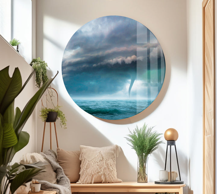 Tornado In Ocean Glass Wall Art print on glass, glass printed photos