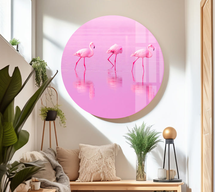 Pink Flamingos Glass Wall Art             glass wall decor, glass wall art decor