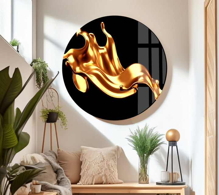 Golden wave Abstract Glass Wall Art artdesigna wall art