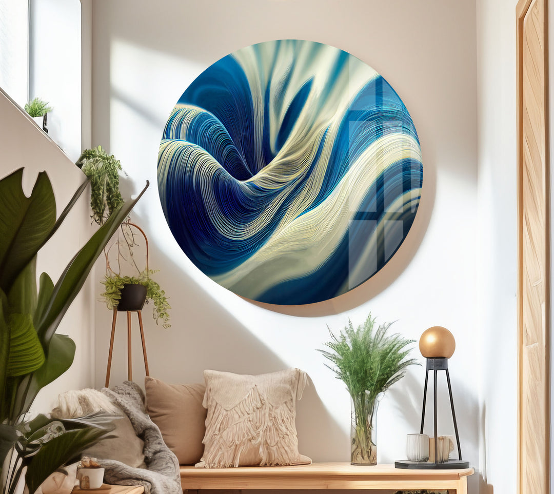 Blue Dream Waves Abstract Glass Wall Art stained glass wall art, stained glass wall decor