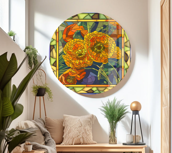 Orange Flowers Stained Glass Wall Art custom glass photo prints, large glass prints