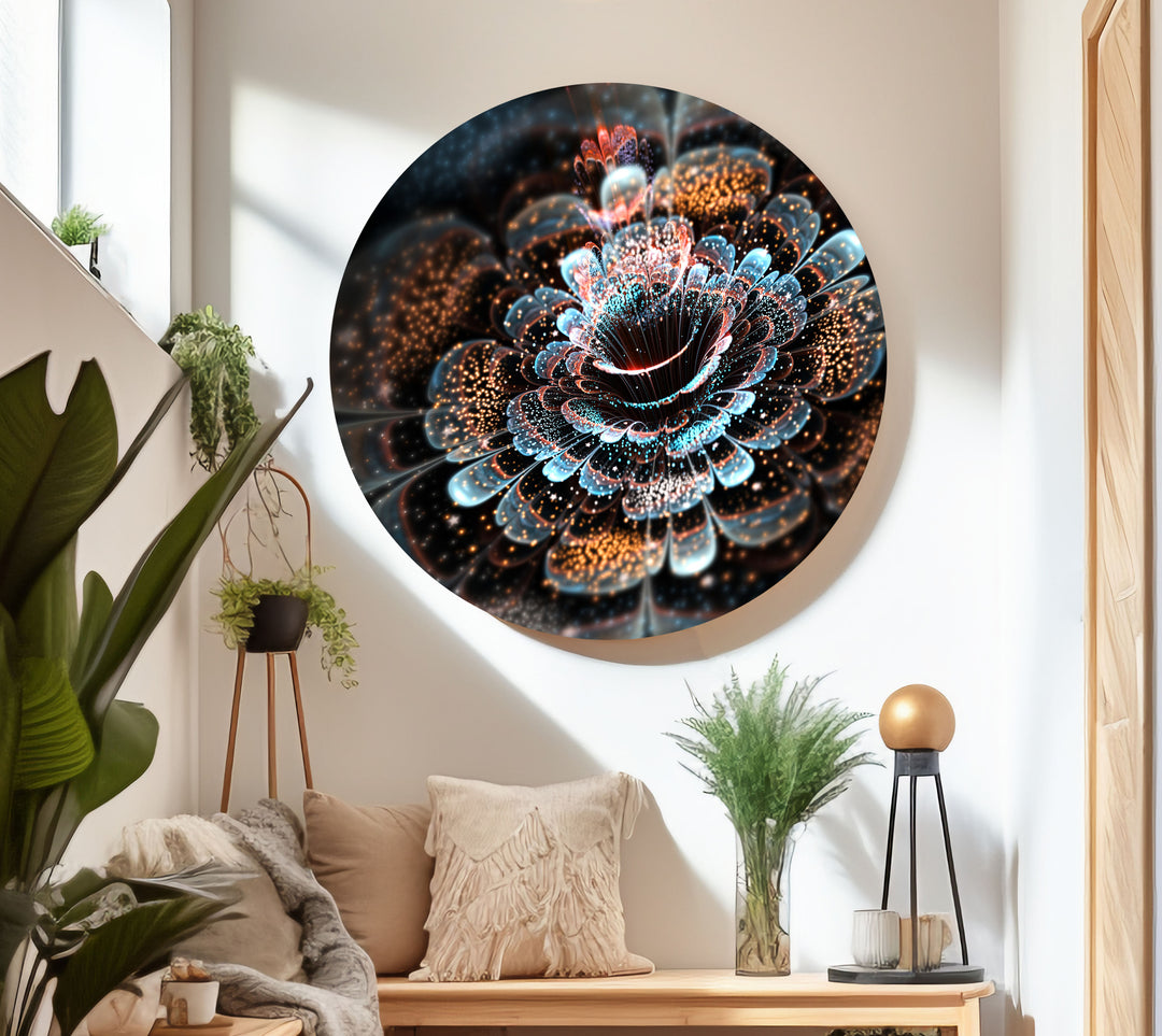 Abstract Fractal Flower Glass Wall Art, glass art painting, glass art for the Wall
