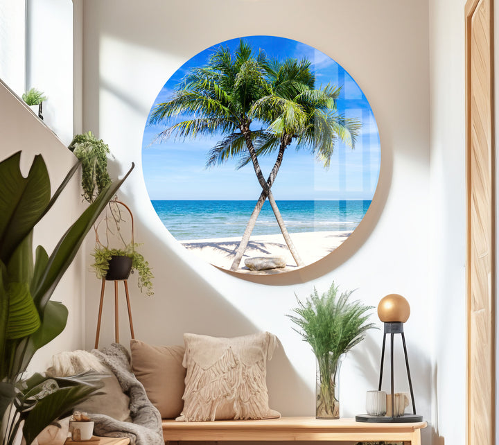 Sand Island Coconut Tree Glass Wall Art print on glass, glass printed photos