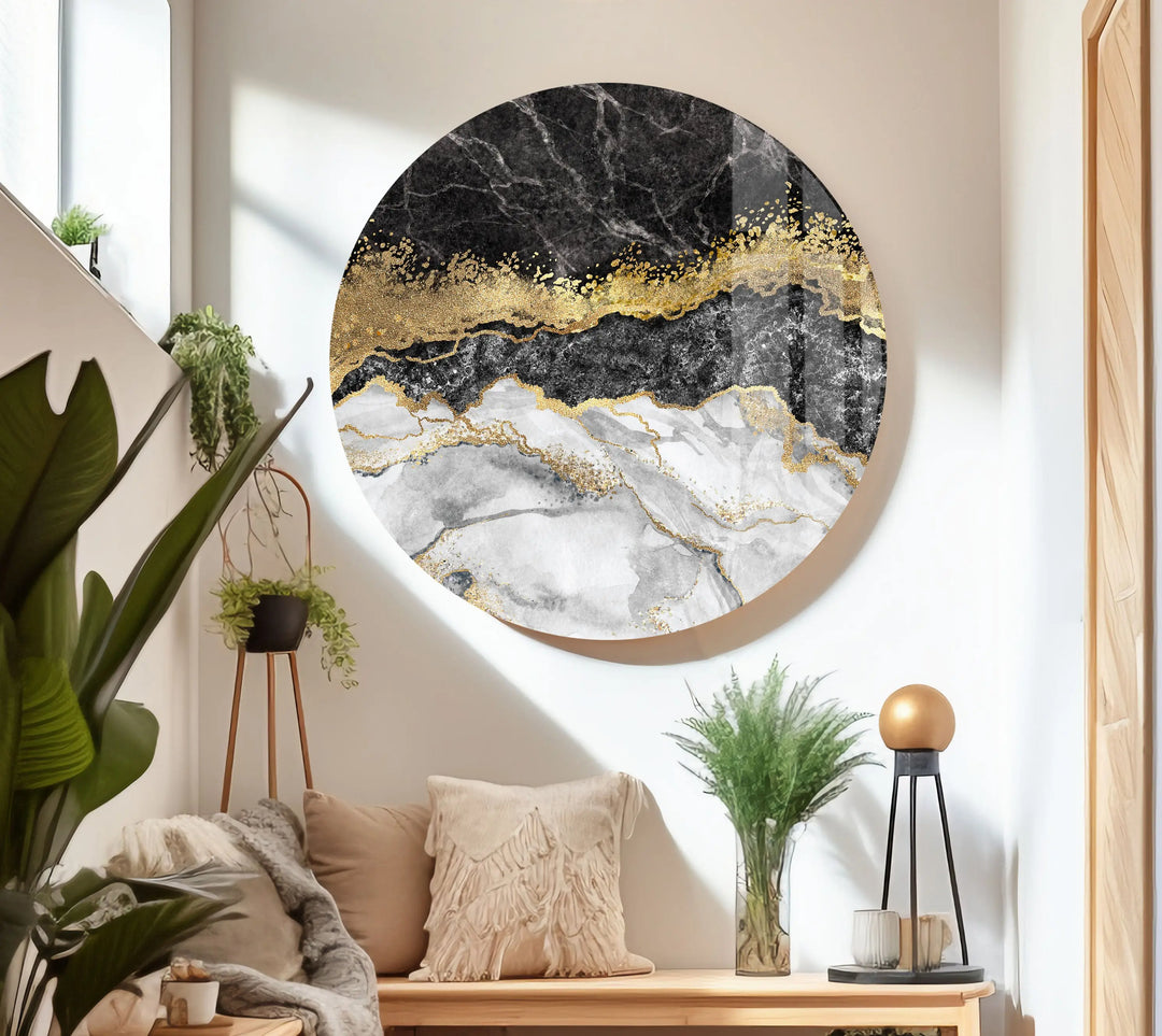 Black White Gold Marble Glass Wall Art, glass photo prints, glass picture prints