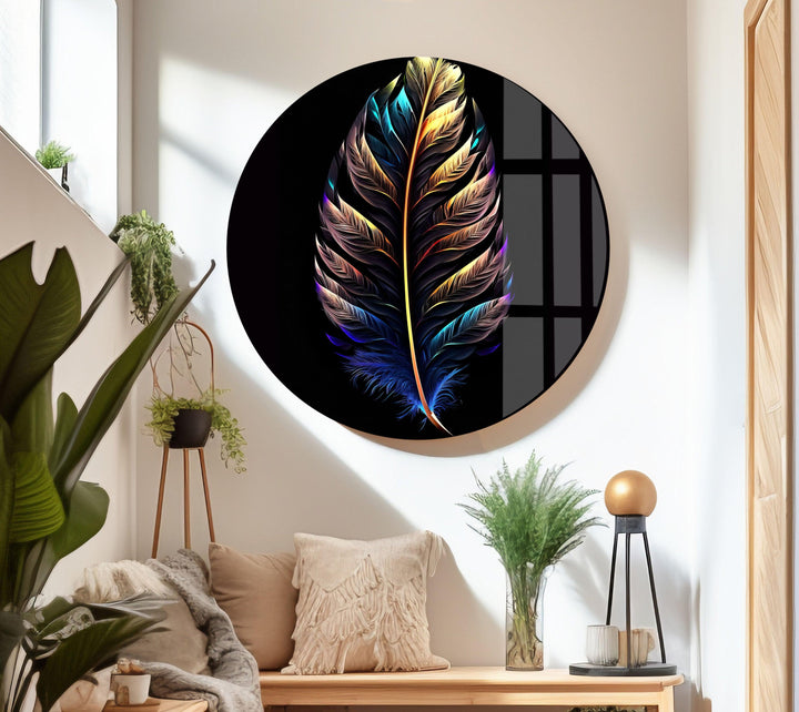 Neon Color Bird Feather Glass Wall Art, glass photo prints, glass picture prints