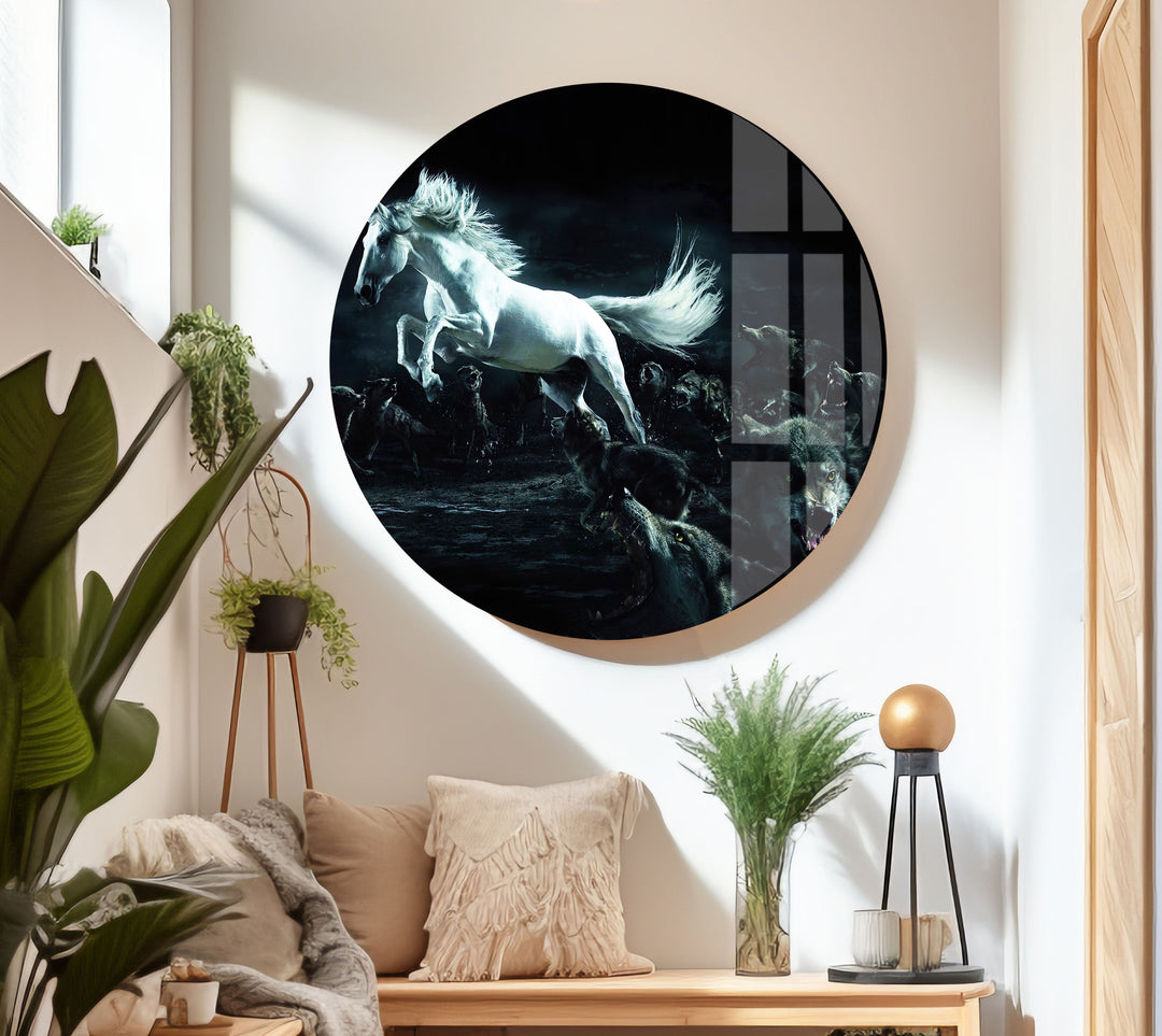 Wolf And Horse Glass Wall Art             glass wall decor, glass wall art decor