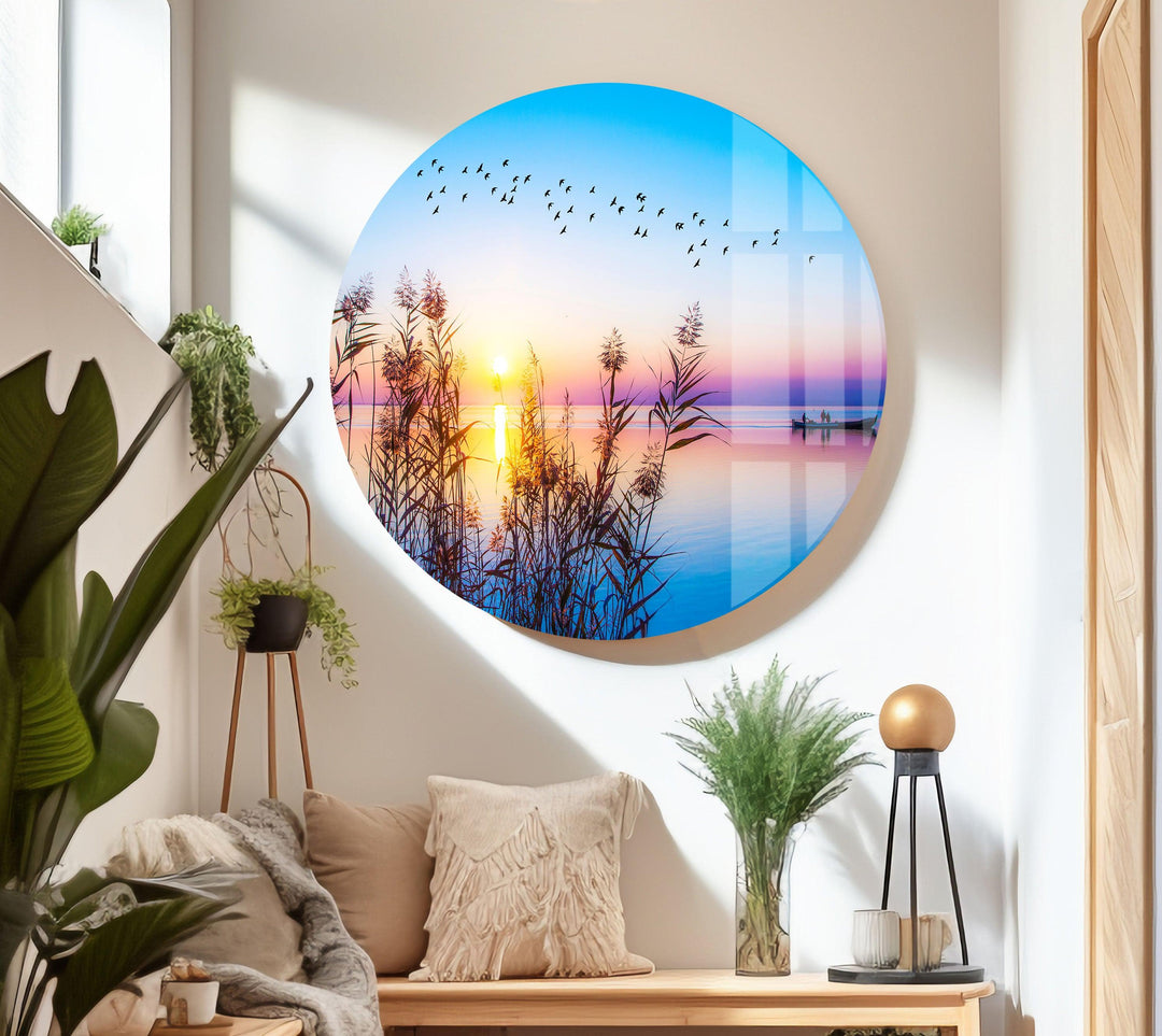 Colorful Sunset On Lake Glass Wall Art print on glass, glass printed photos