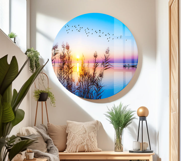 Colorful Sunset On Lake Glass Wall Art print on glass, glass printed photos