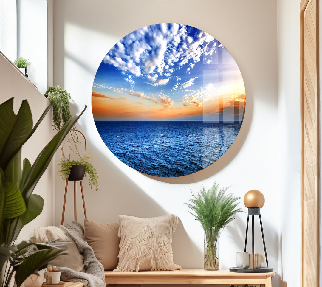 Sea Sunset With Waves Glass Wall Art glass pictures for Wall, glass prints wall art