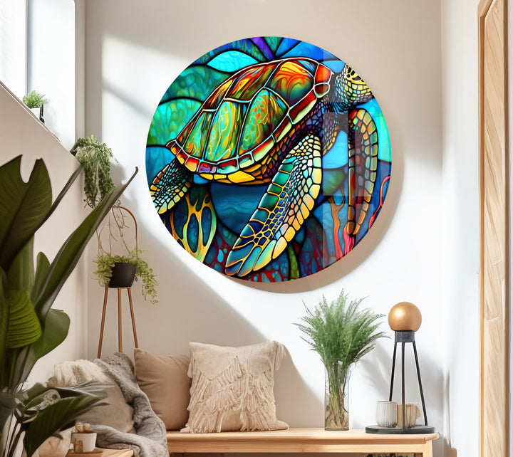 Stained Sea Turtle Glass Wall Art glass image printing, glass prints from photos