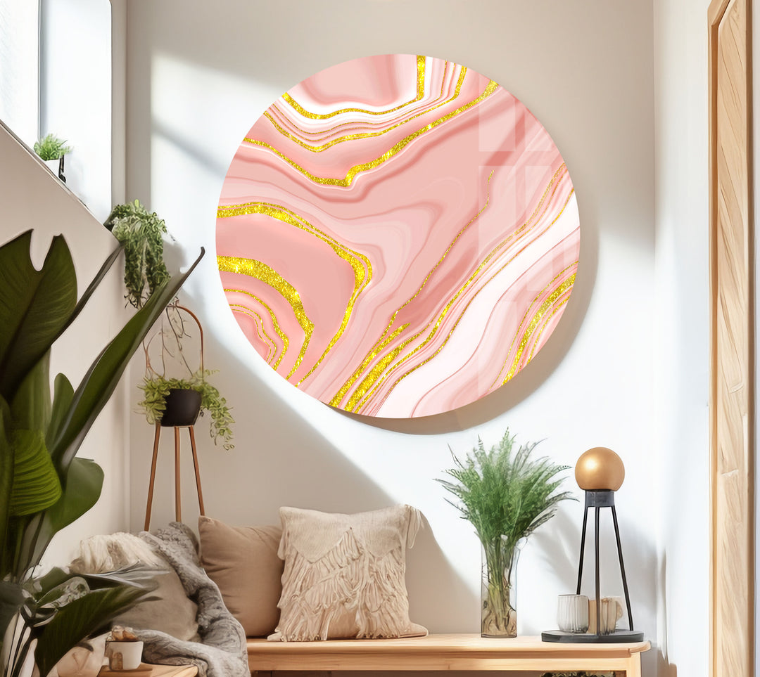 Pink Rose Gold Fluid Art Large Format Abstract Glass Art Prints