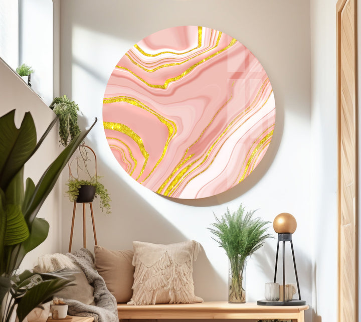 Pink Rose Gold Fluid Art Large Format Abstract Glass Art Prints