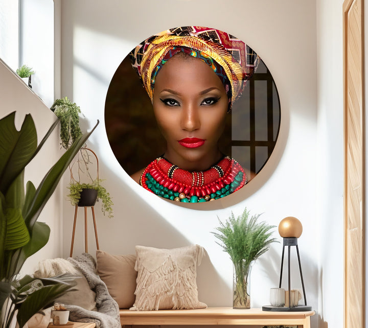 African Woman Glass Wall Art