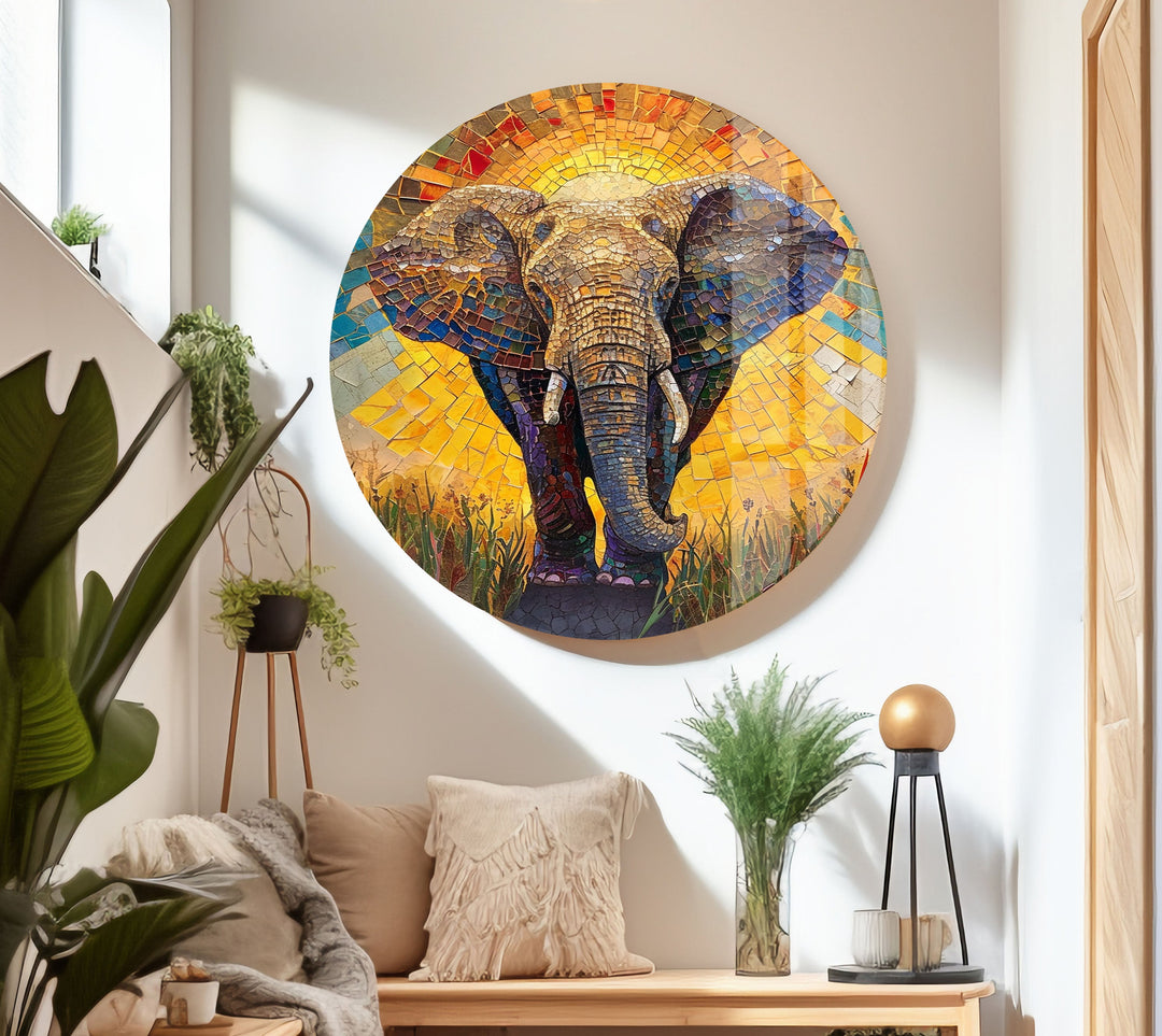 Mosaic Elephant Glass Wall Art custom glass pictures, glass art prints
