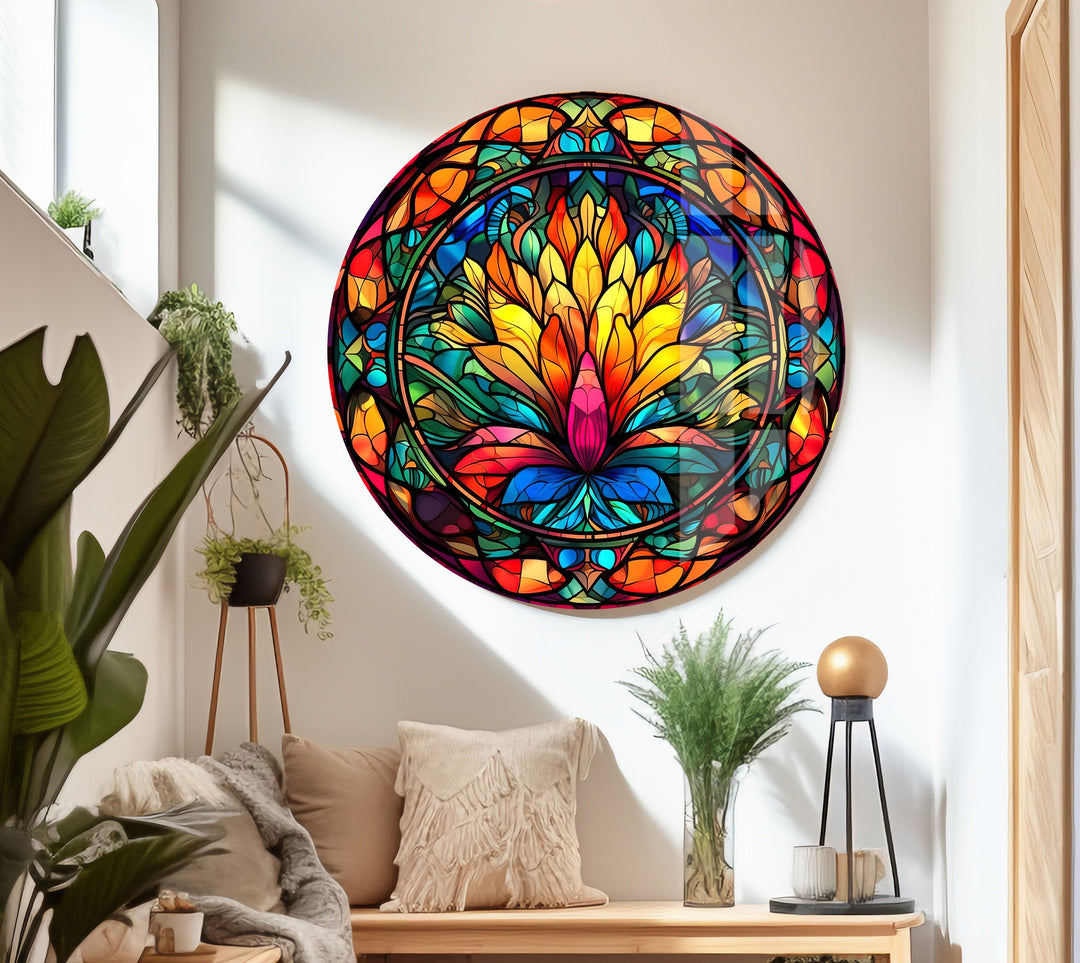 Stained Lotus Glass Wall Art glass art painting, glass art for the Wall