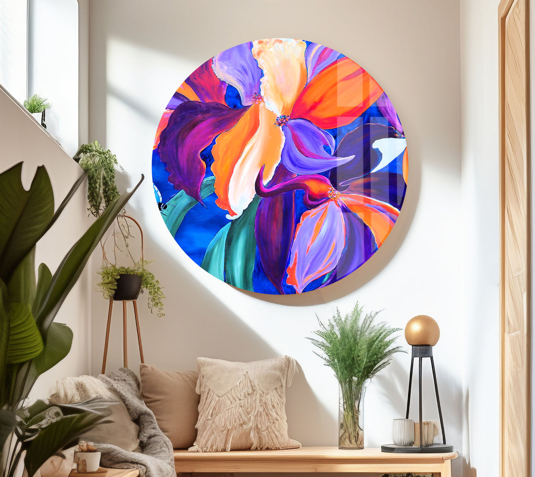 Iris Abstract Painting Glass Wall Art, large glass photo prints, glass wall photos